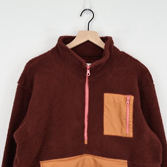 Aerie OFFLINE Sherpa Nylon Quarter Zip Pullover Small Maroon/Pink Size M NWT - Picture 2 of 9